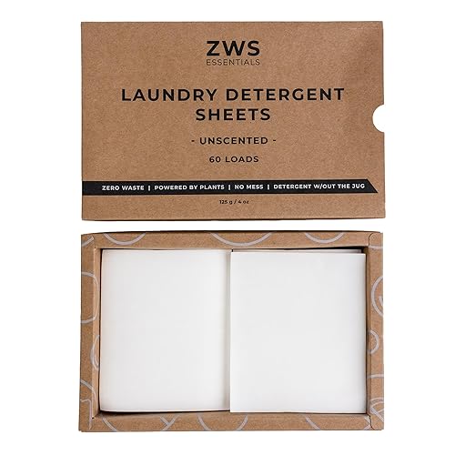 ZWS Essentials Laundry Detergent Sheets | Unscented, Hypoallergenic Laundry Strips for Sensitive Skin | Eco-Friendly, Plastic-Free Detergent for HE