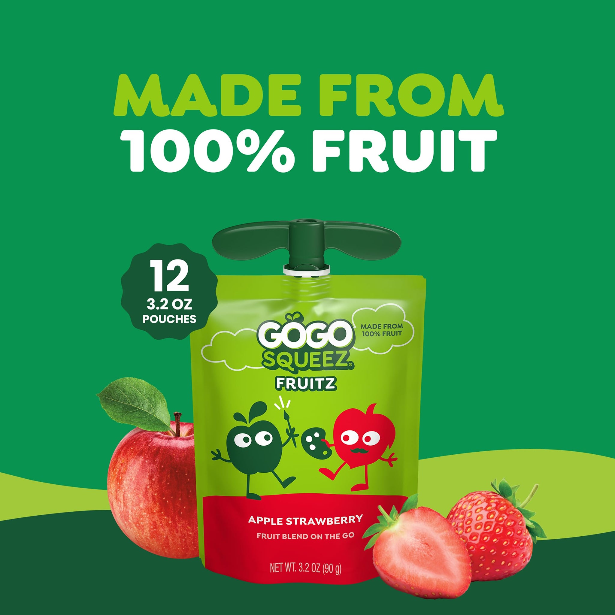 GoGo squeeZ Applesauce and Fruit Puree, Apple Strawberry, 3.2 oz (Pack of 12), Unsweetened Fruit Snacks for Kids, Gluten Free, Nut Free and Dairy