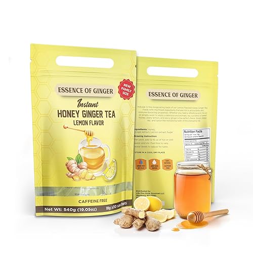 Natural Honey Lemon Ginger Root Herbal Crystals 30 Packets Instant Beverage 18 Grams Made With Real Pure Honey, Fresh Refreshing Lemon Citrus