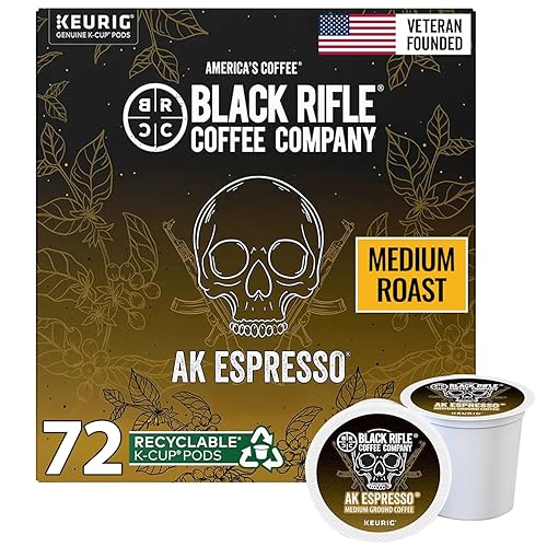 Black Rifle Coffee Company AK Espresso, 72 Count, Medium Roast K Cups - Single Serve K Cups Coffee Pods - Kcup Pods Compatible with Keurig 1.0 & 2.0