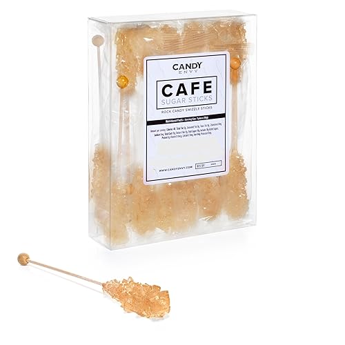 Candy Envy - Amber Café Sugar Sticks Mini Rock Candy - 18 Individually Wrapped Amber Treats - Original Sugar Flavored Coffee Stirrers