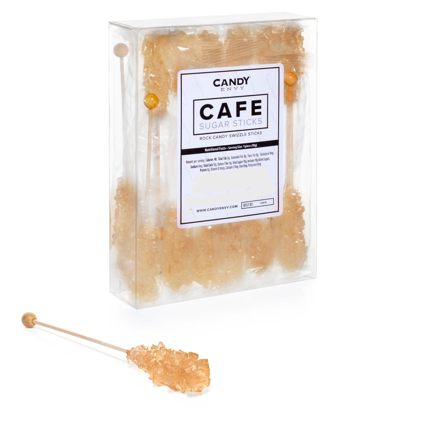 Candy Envy - Amber Café Sugar Sticks Mini Rock Candy - 18 Individually Wrapped Amber Treats - Original Sugar Flavored Coffee Stirrers