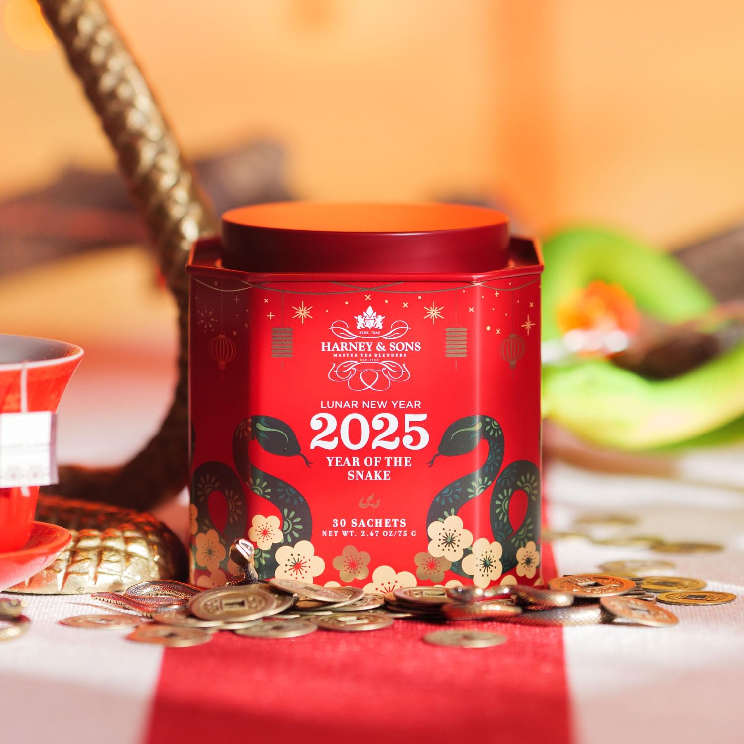 Harney & Sons Lunar New Year 2025 Tea, Year of the Snake, Great for Birthdays, Anniversaries, Black tea with toasted rice, coconut, sesame and caramel