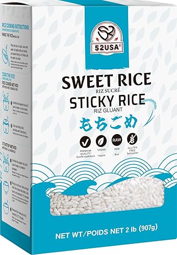 52USA Sweet Sticky Rice 2 Pound (32 Ounce), Premium Glutinous Rice 907g (Pack of 1), Gluten-Free, Vegan, All Natural, White Rice, Rich in Fibers