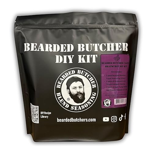 Bearded Butchers Cajun Bratwurst DIY Kit - Perfect for DIY Meat Lovers, Hunters & Backyard Grills - Make Spicy Peppery Brats with Cajun Seasoning