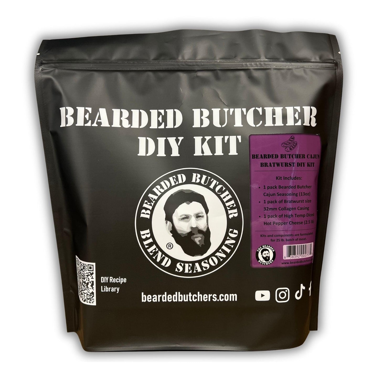 Bearded Butchers Cajun Bratwurst DIY Kit - Perfect for DIY Meat Lovers, Hunters & Backyard Grills - Make Spicy Peppery Brats with Cajun Seasoning