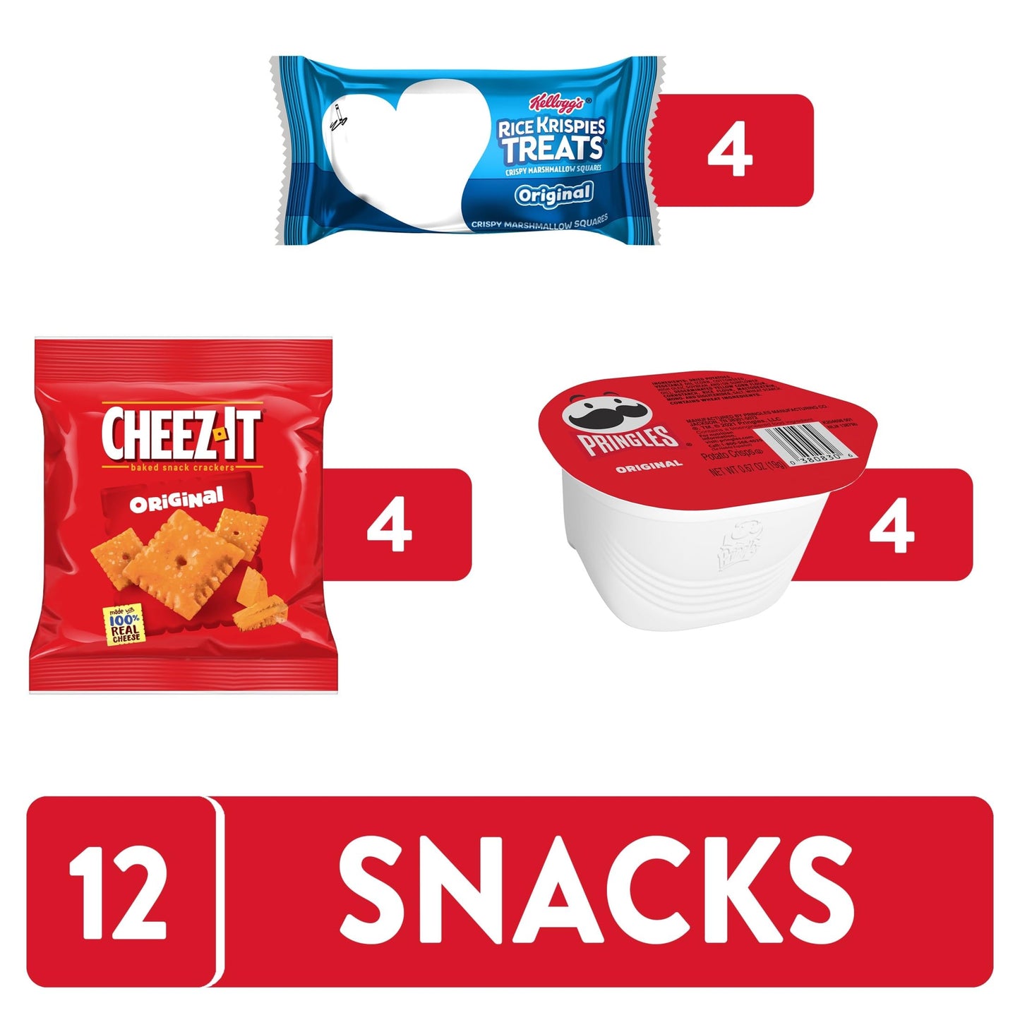 Cheez-It, Pringles, Rice Krispies Treats, Lunch Snacks, Sweet and Salty Variety Pack 9.8oz Box (12 Packs)