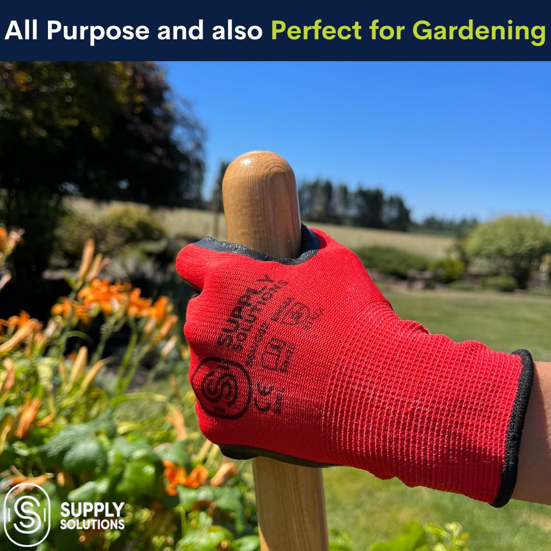 Supply Solutions 13 Gauge Polyester Shell with Latex Crinkle Palm Dipped Safety Work Gloves for Landscaping, Warehouse, Construction, Gardening