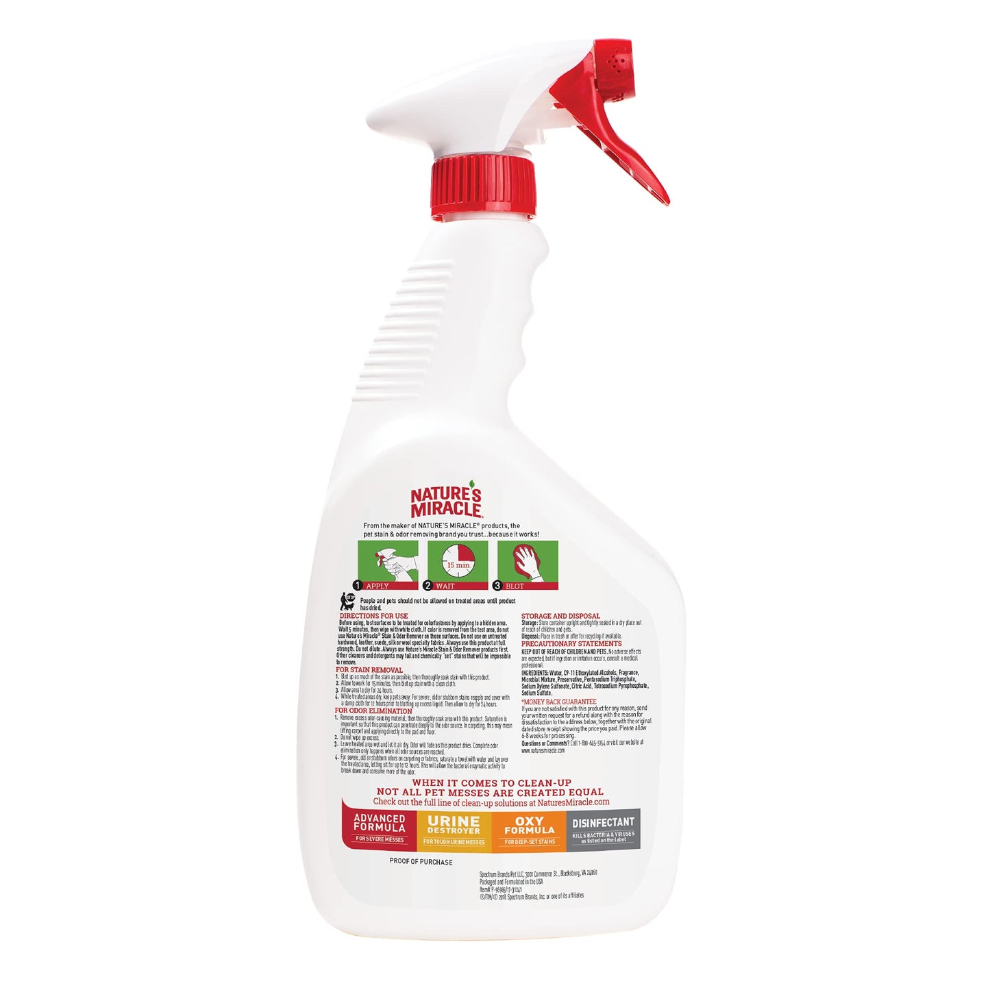 Nature’s Miracle P-96965 Stain and Odor Remover Dog, Odor Control Formula, Lavender Scent,32 oz