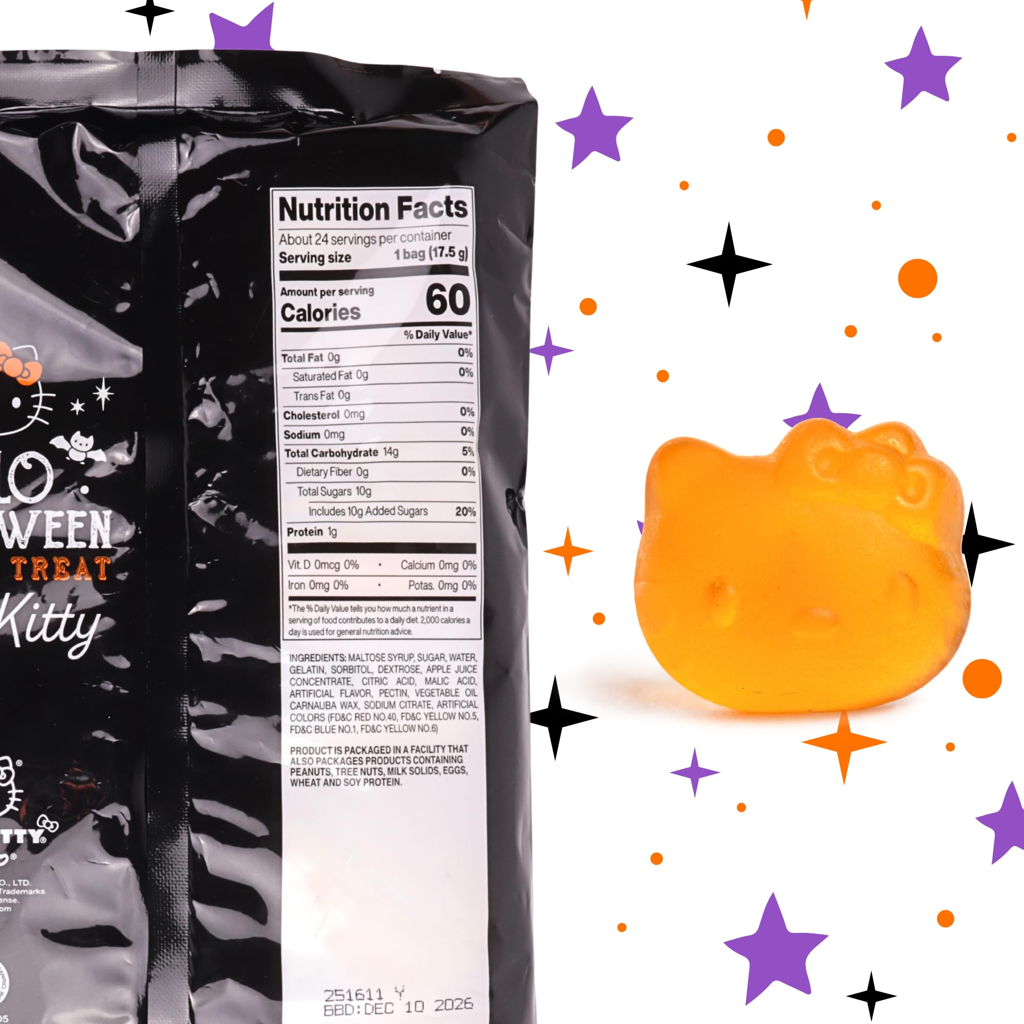 Halloween Hello Kitty Trick or Treat Candy, Individual Bags for Handouts or Parties, Assorted Fruit Gummies, 24 Count