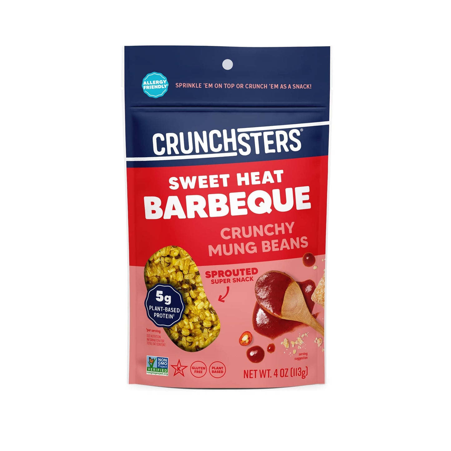 Crunchsters Crunchy Sprouted Mung Beans, Plant-Based Protein Super-Snack and Salad Topper, Gluten-Free, Nut-Free, Vegan, 6g Protein per Serving, 4oz