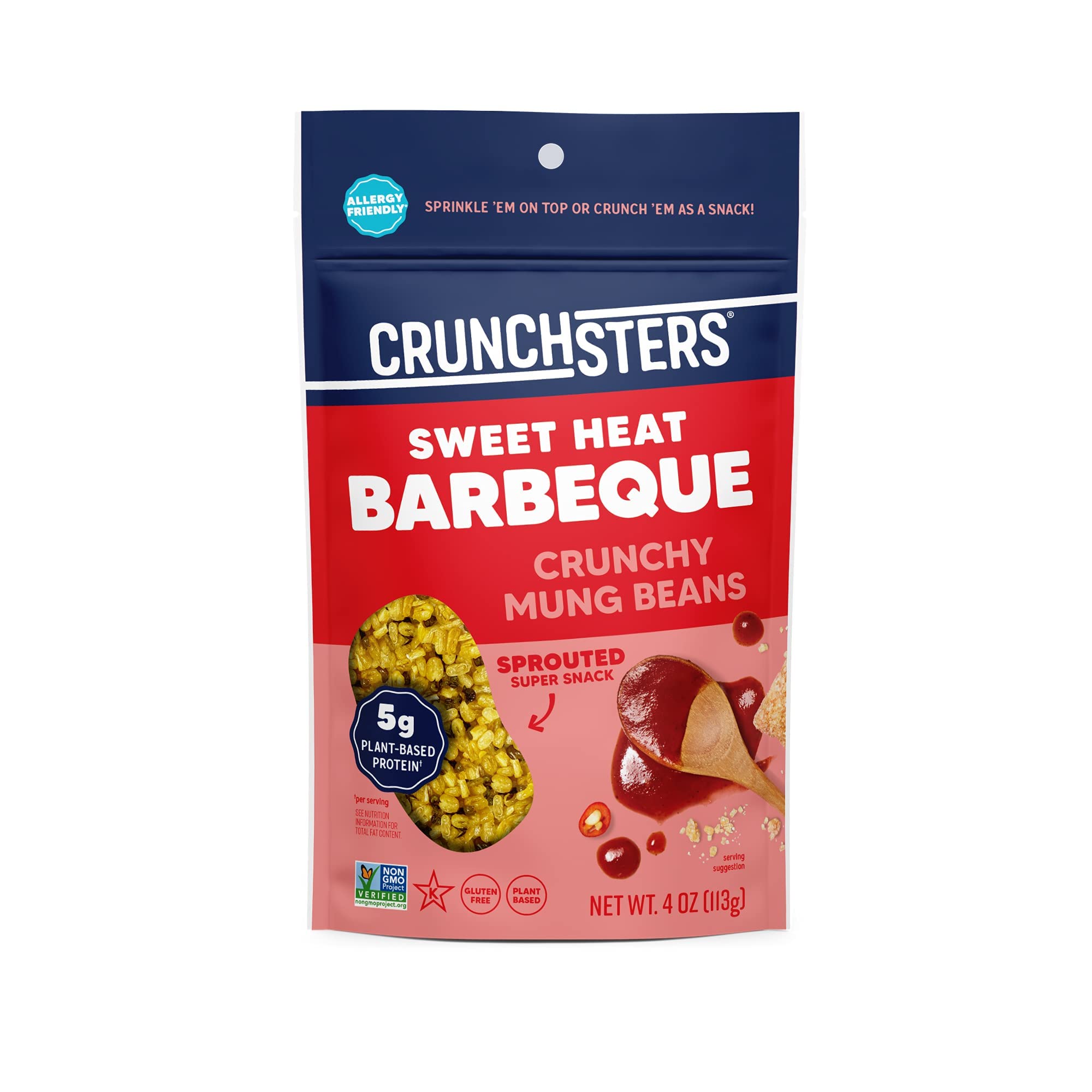 Crunchsters Crunchy Sprouted Mung Beans, Plant-Based Protein Super-Snack and Salad Topper, Gluten-Free, Nut-Free, Vegan, 6g Protein per Serving, 4oz
