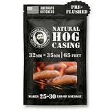Bearded Butchers Natural Hog Casings 32-35mm - Pre-Flushed, Edible Sausage Casing for 25-30 lbs of Meat - Resealable Bag for Easy Storage - Bratwurst