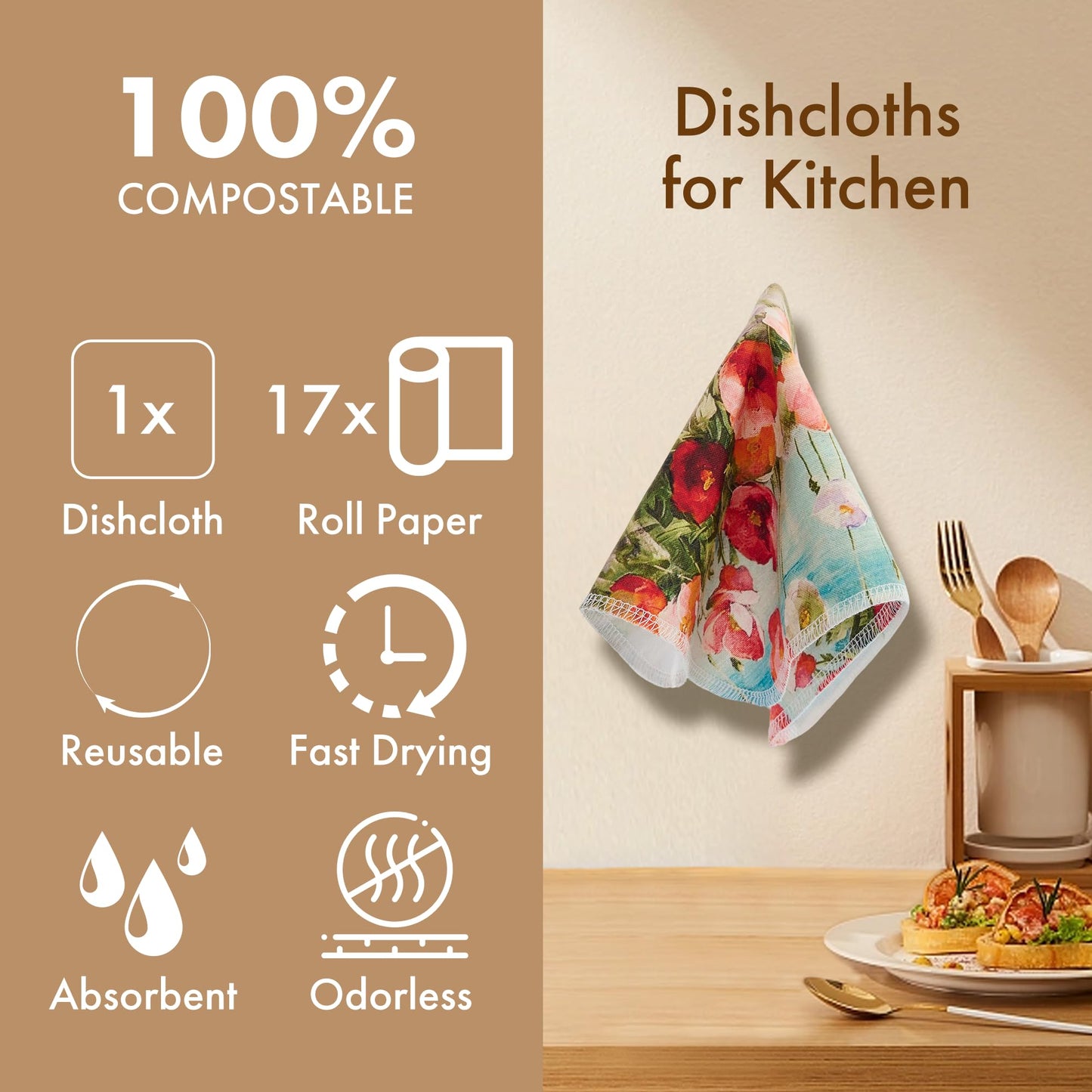 HLYYCC Reusable Paper Towel Rolls 20 Pack,Washable Napkin Cloth Value Set of 4 Colors 20 Pack of Paperless Towel-100% Cotton, Super Soft, Absorbent