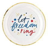 Slant Collections Patriotic Party 8-Count Round Paper Plates, 7" Diameter, Let Freedom Ring