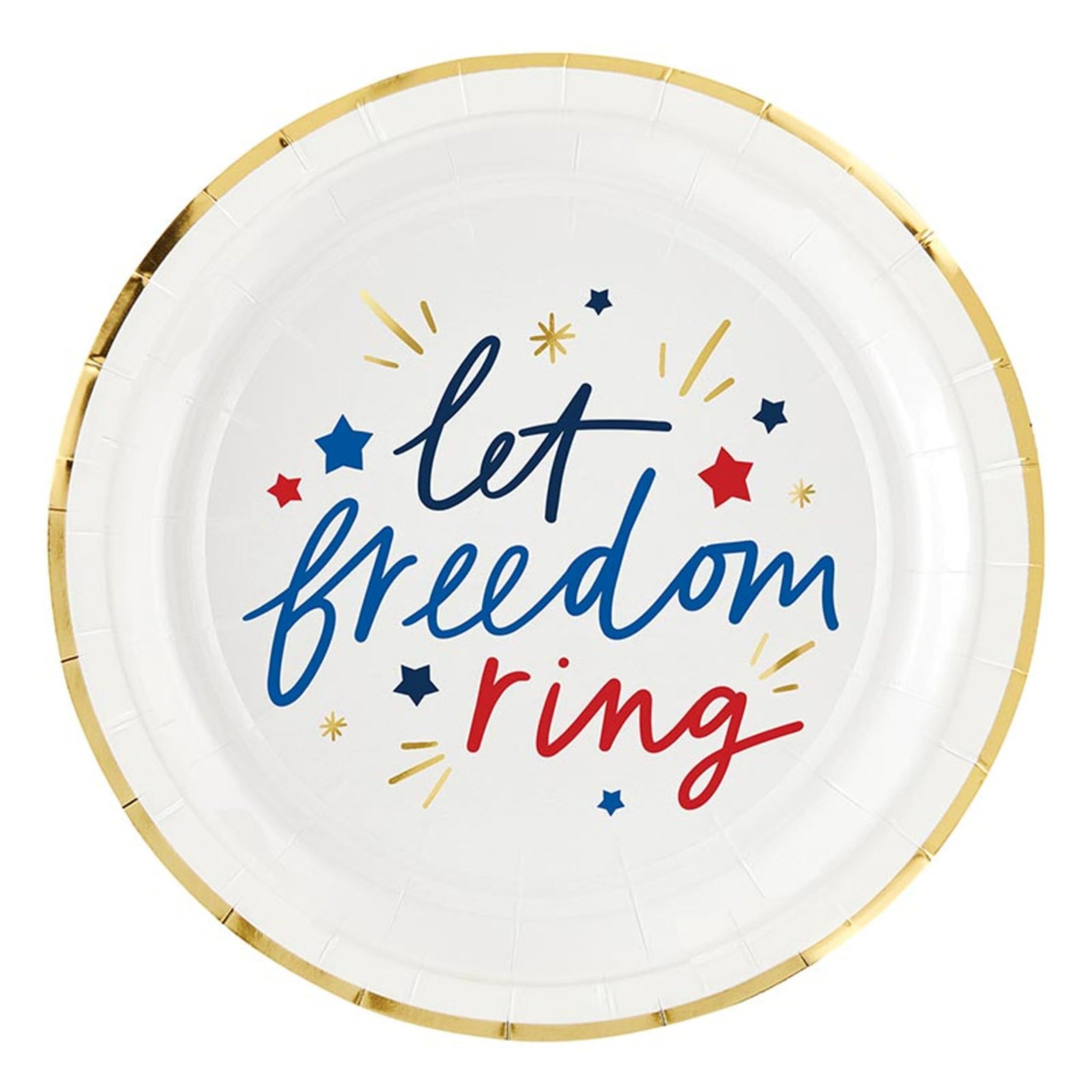 Slant Collections Patriotic Party 8-Count Round Paper Plates, 7" Diameter, Let Freedom Ring