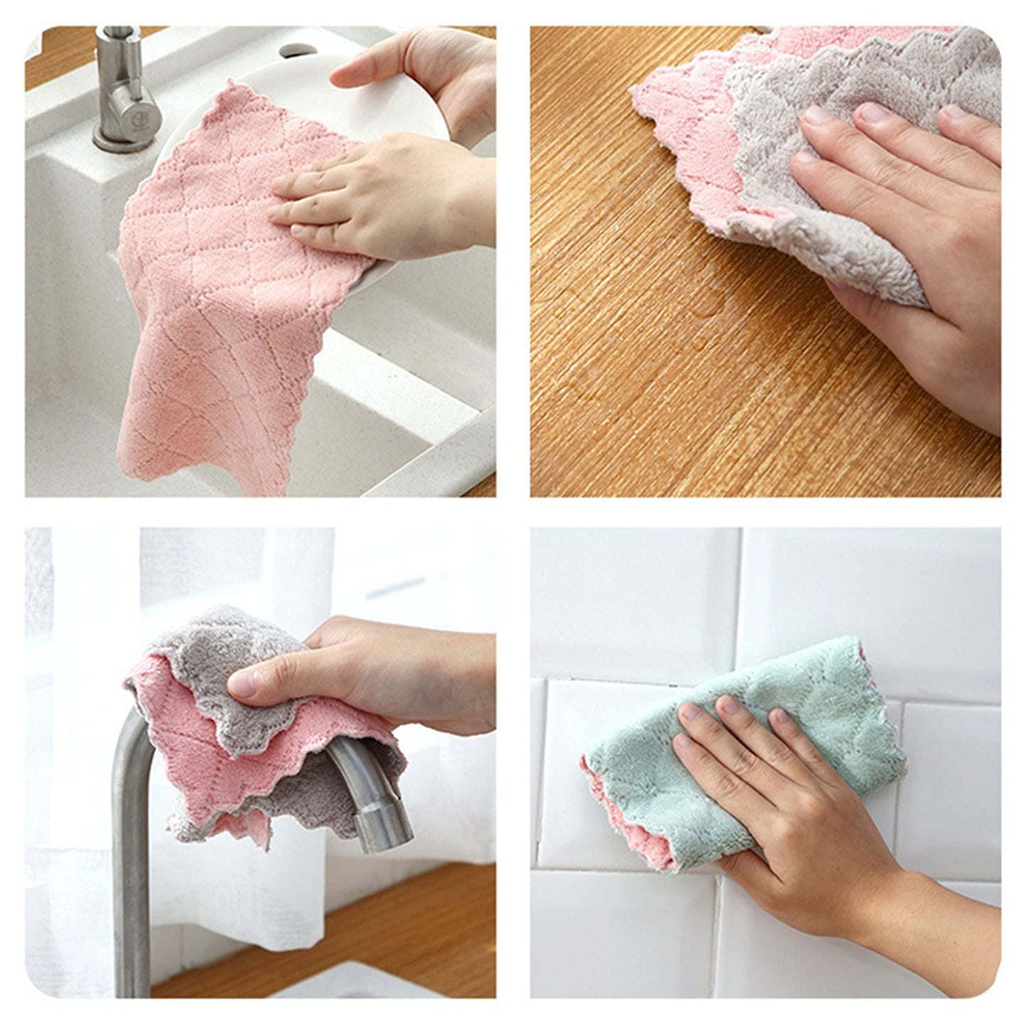 12 Pack Kitchen Towels Quick Dry Washcloths, Coral Velvet Dishtowels Multipurpose Reusable Cloths, Soft Tea Absorbent Cleaning Cloths Double-Sided