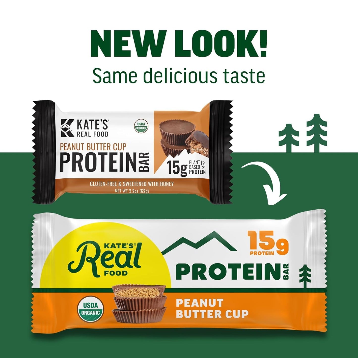 Kate’s Real Food Organic Protein Bars - (Peanut Butter Cup, 2.2 oz, Pack of 12) - Plant Based Protein Bars - Gluten Free, Soy Free, Non GMO, Whole