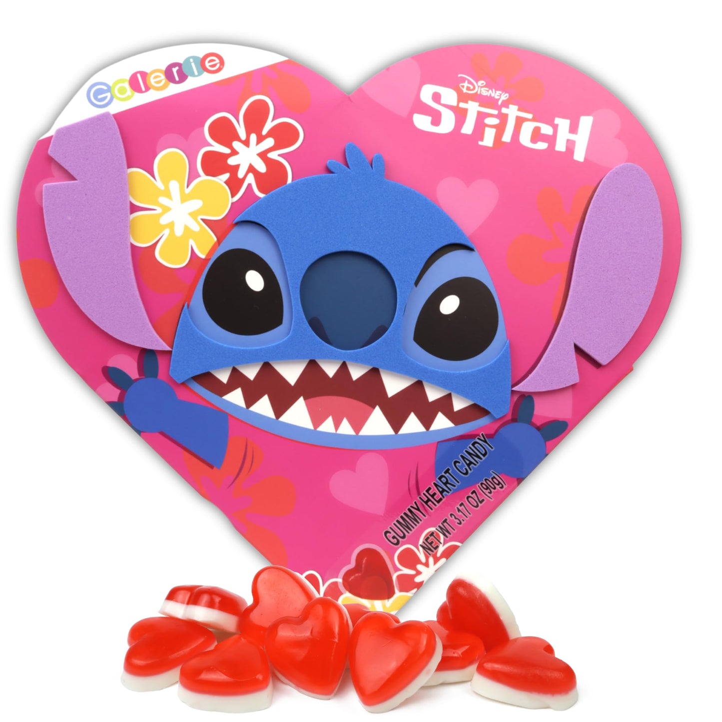 Disney Stitch Heart Box with Gummy Candy Inside, Individually Wrapped Pieces, Valentine's Day Gift, 3.17 Ounces