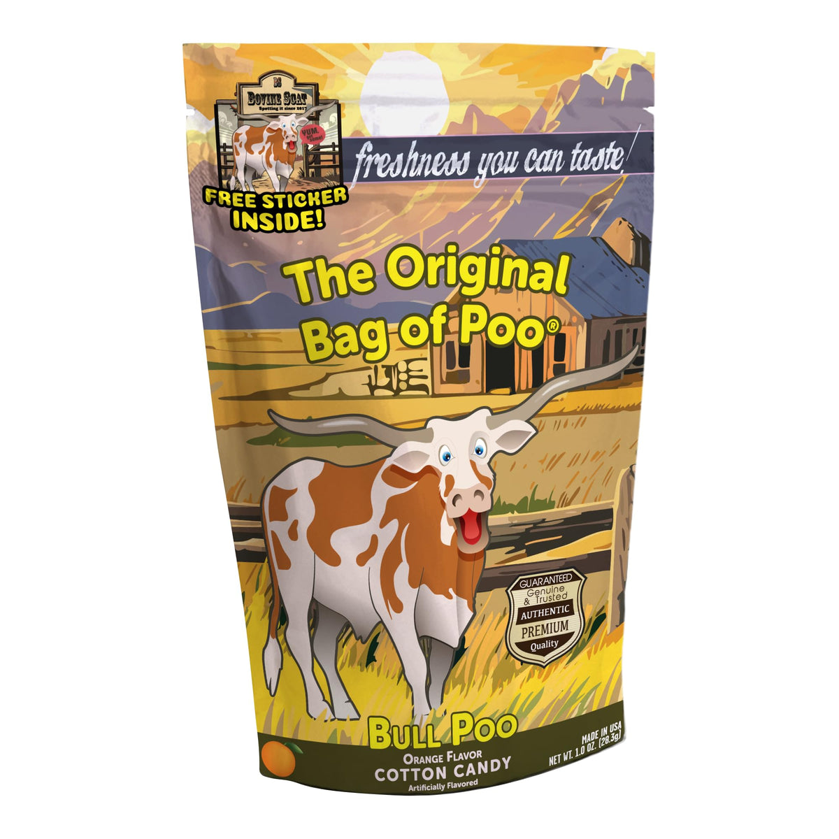 The Original Bag of Poo®, Bull Poo, Orange Flavor Cotton Candy, Novelty Gag Gift with Free Sticker