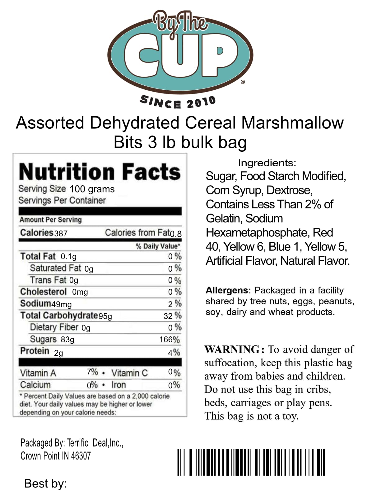 By The Cup Assorted Dehydrated Cereal Marshmallow Bits, 3 lb bulk bag