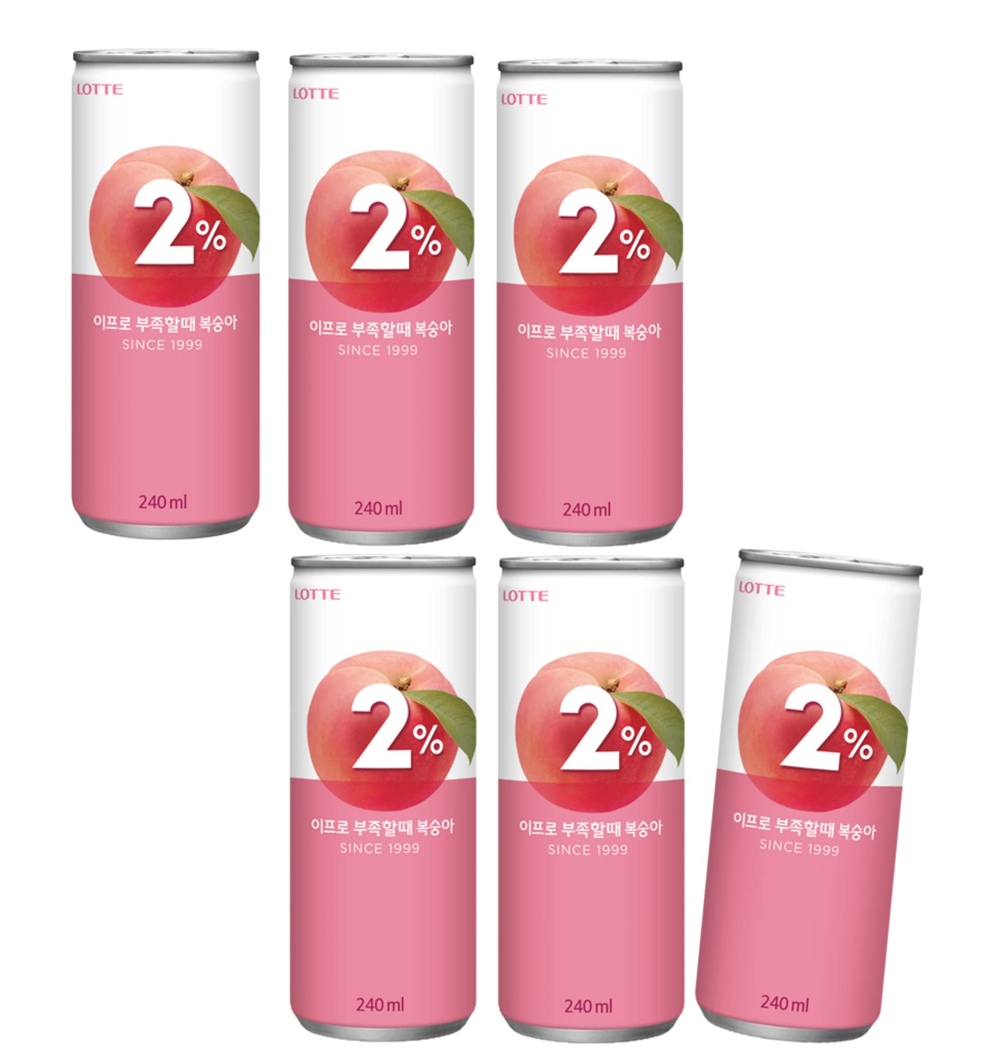 LOTTE 2% Soft Drink Peach/Plum Variety (240ml/Pack) (Peach, 6 Cans)
