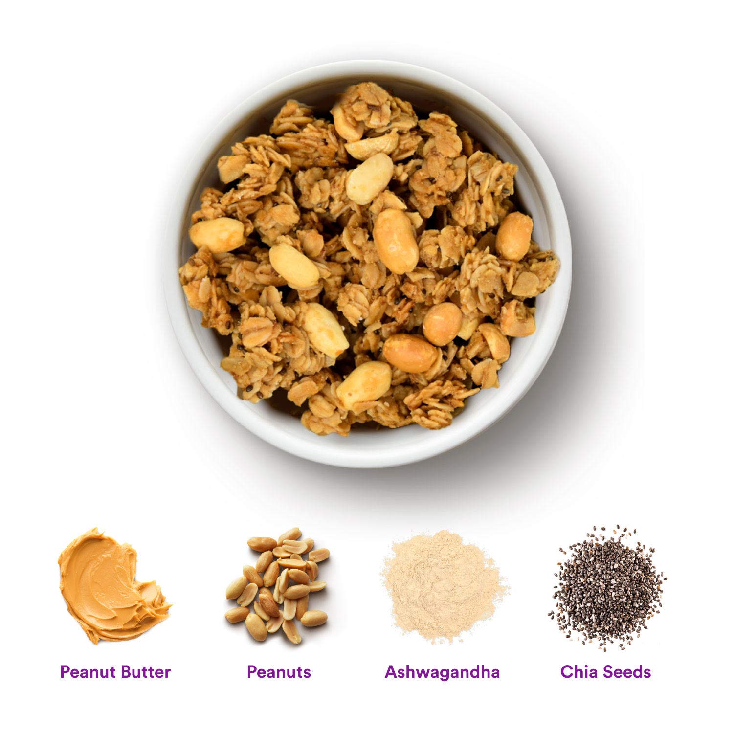 gr8nola PEANUT BUTTER - Healthy, Low Sugar Granola Cereal - Made with Superfoods Peanuts, Ashwagandha, and Chia Seeds, Soy Free, Dairy Free and No