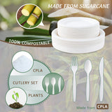 ECOLipak Heavy Duty Compostable Paper Plates Set - 350 Biodegradable Plates & Eco Friendly CPLA Cutlery for DInnerware, Party, Camping & BBQ