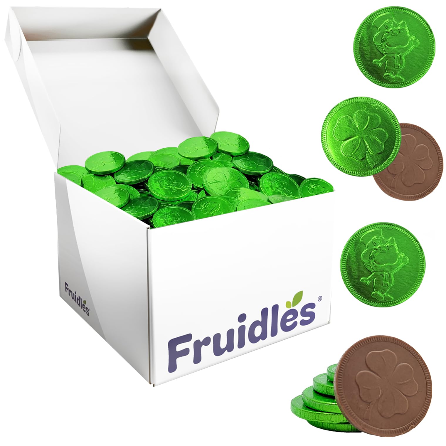 Saint Patrick's Day 1820 Clover Shamrock Lephrchaun Chocolate Green Coins, Premium Belgian Nut-Free Milk Chocolate, Kosher (1820-Pack)