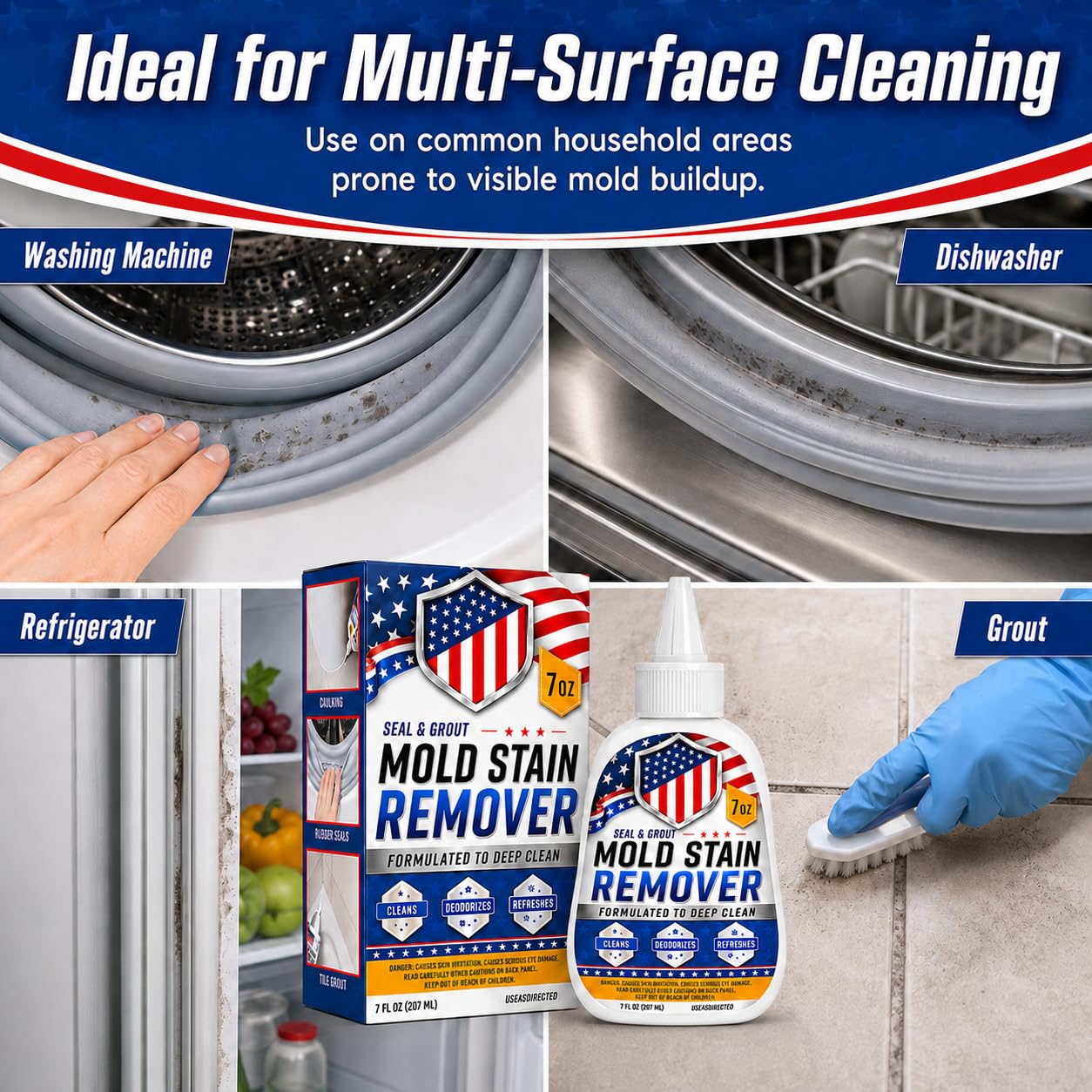 7 FL OZ Mold Stain Remover Gel, Help Remove Tough Stain Buildup, Thick Cleaning Gel for Washing Machine Seals, Dishwasher & Refrigerator Gaskets