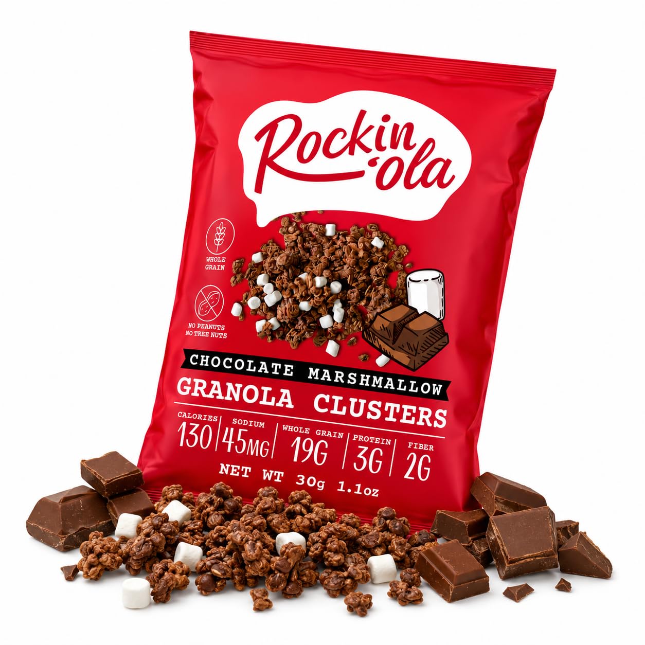 Rockin'Ola Granola Clusters, Quick Breakfast Snack, Allergen Free, No Artificial Flavors, Colors, or Preservatives (Chocolate w/Marshmallows)