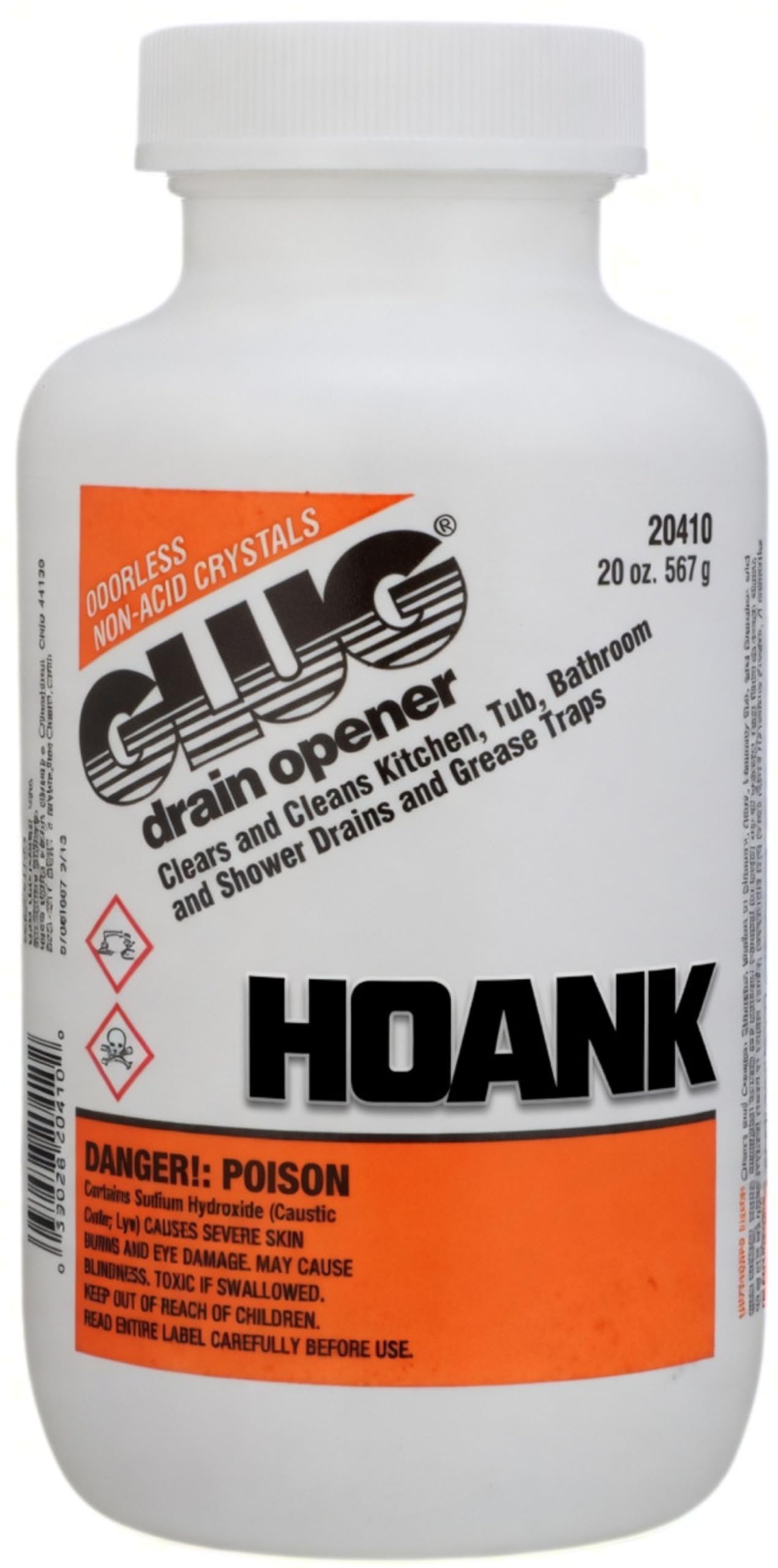 Glug Crystals Drain Opener, Odorless Non-Acid Formula, Non-Fuming Clears Kitchen, Tub, Bathroom and Shower Drains and Most Home Plumbing, 20 oz