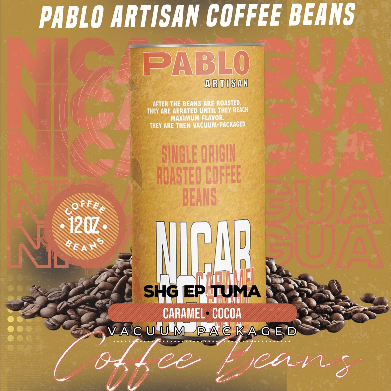 Pablo Artisan Nicaragua SHG EP Tuma Single Origin Coffee Beans - Medium Roast Whole Bean Coffee, 100% Arabica Espresso Beans, Notes of Cocoa, Caramel