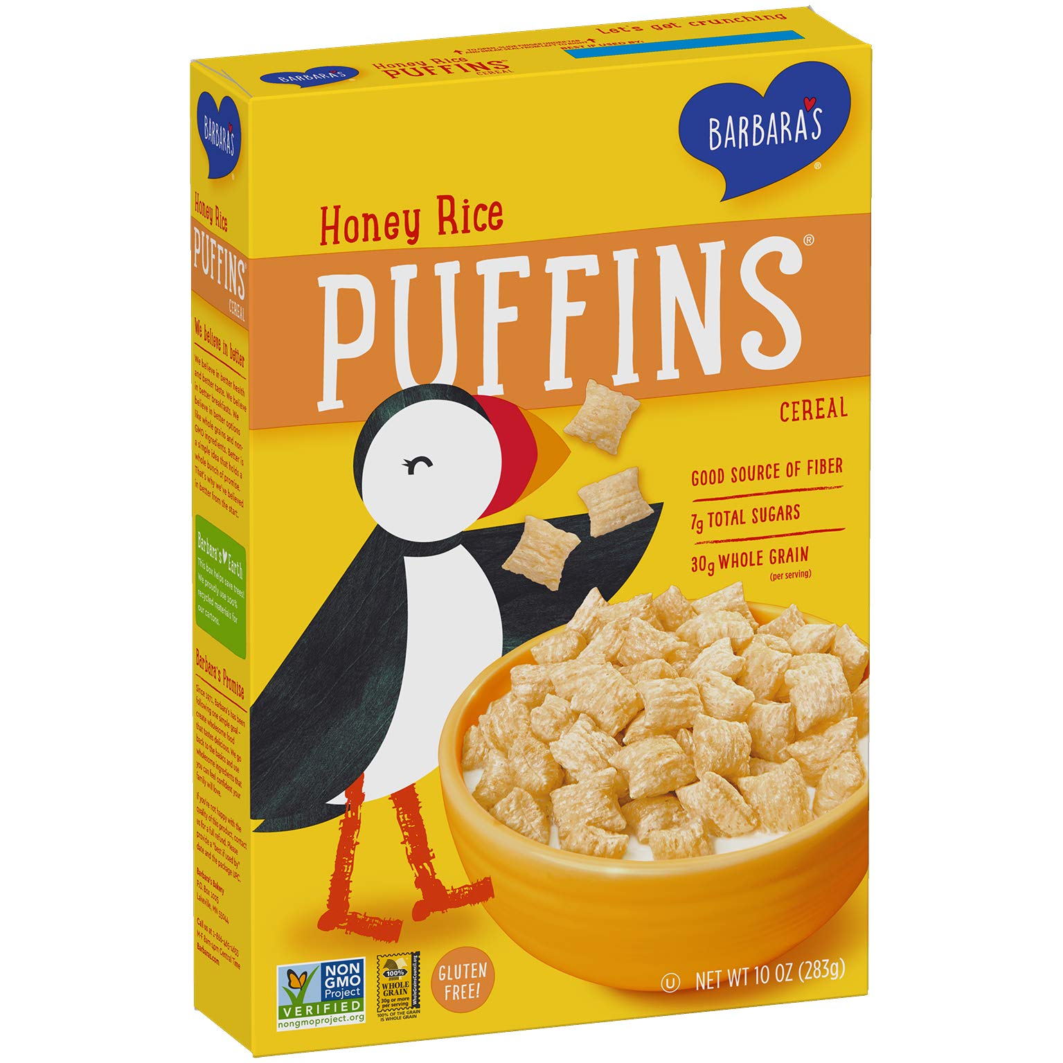 Barbara's Puffins Honey Rice Cereal, Gluten Free, Non-GMO, 10 Oz Box (Pack of 6)
