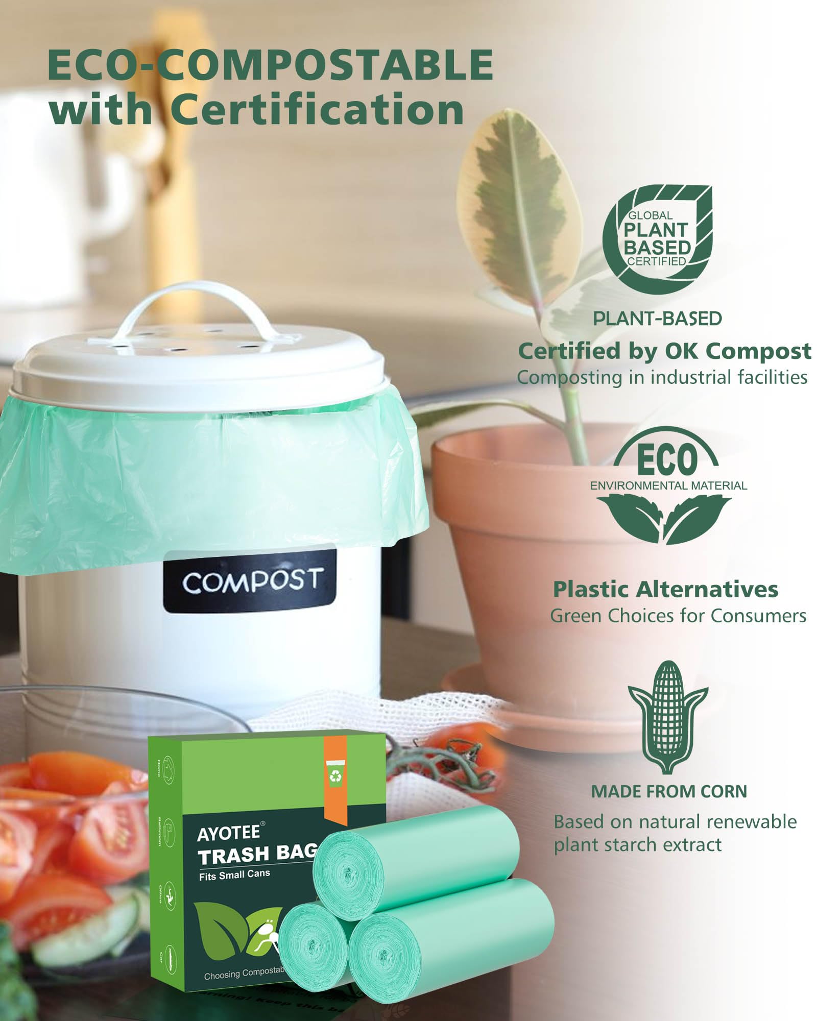 Trash Bags Small 1.2 Gallon AYOTEE, Garbage Bags for Home Office Kitchen fit 5 Liter 5L,1 Gal,74 count, Mini Compostable Bathroom Wastebasket Can