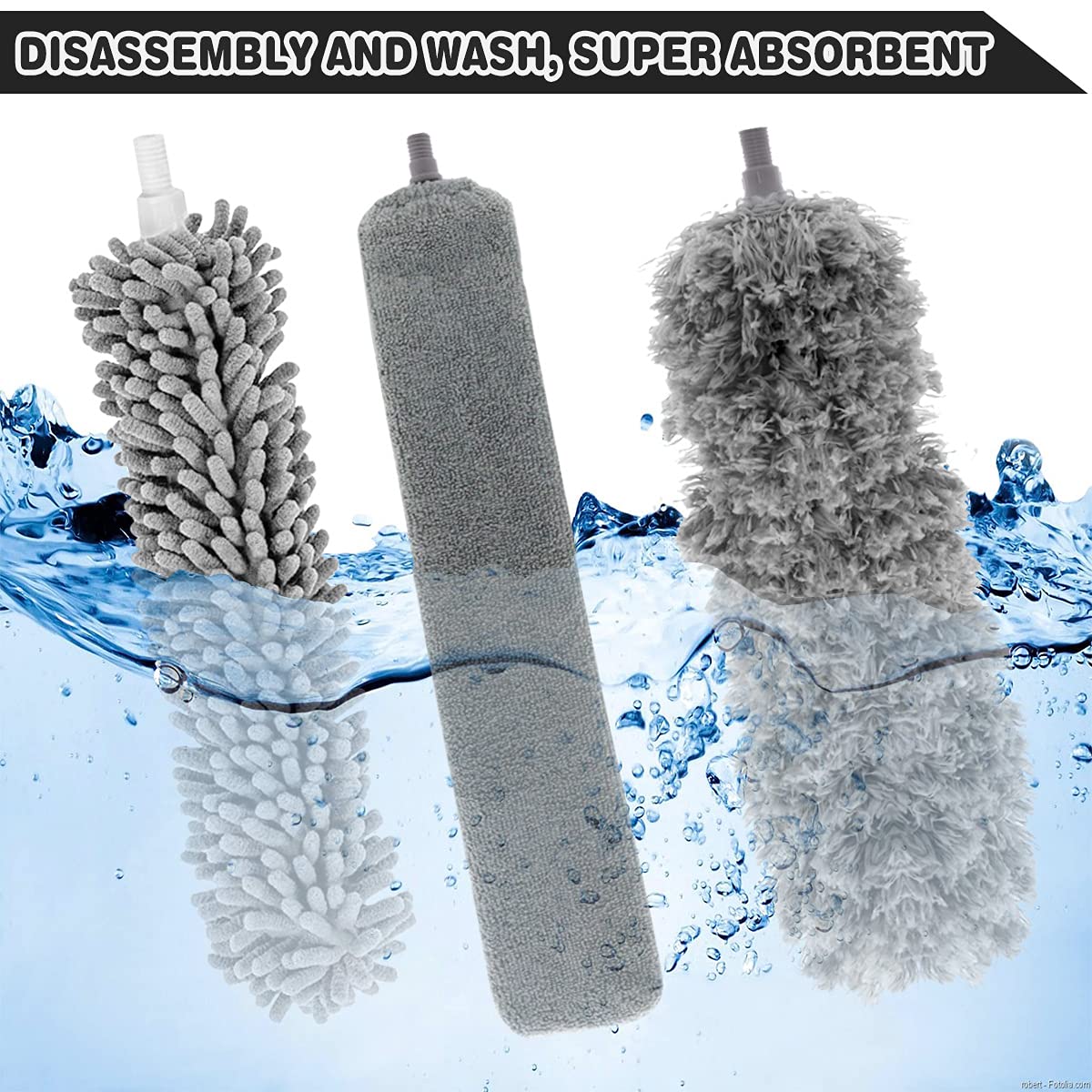 5PCS Microfiber Feather Duster,Extendable Cobweb Duster with 100 Inches Stainless Steel Reusable Bendable Washable Ceiling Fan Cleaner