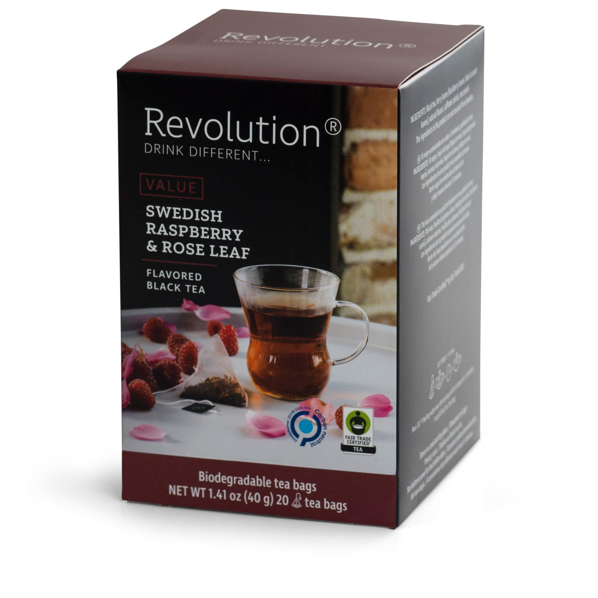 REVOLUTION TEA® Raspberry Black Tea [THE ORIGINAL] - Swedish Raspberry & Rose Leaf - Premium Full Leaf Tea - Biodegradable Infuser Tea Bags - Flavored