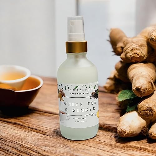 White Tea and Ginger Scent Room and Linen Spray Made In USA Clean Ingredients Essential Oils Long Lasting Scent AIr Freshener Glass Bottle Air