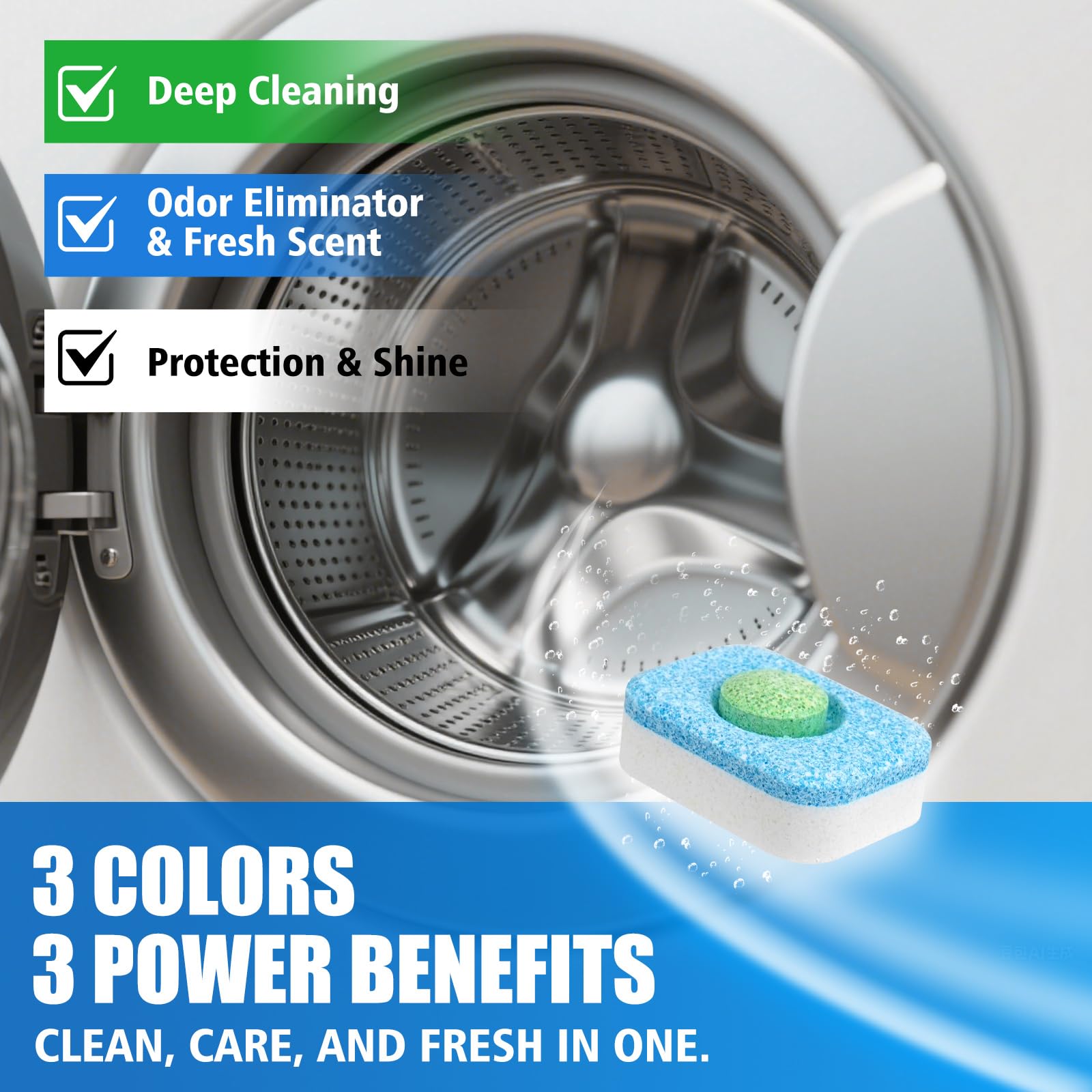 Washing Machine Cleaner Tablets - Washer Machine Cleaner Tablets for HE Front Loader & Top Load Washer, Deep Cleaning & Remove Odor, Eco-friendly