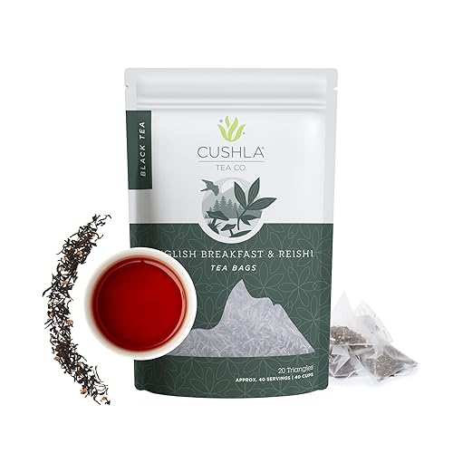 Reishi Mushroom Tea & Premium English Breakfast Tea - Black Tea With Lingzhi, Ganoderma 20 Triangles