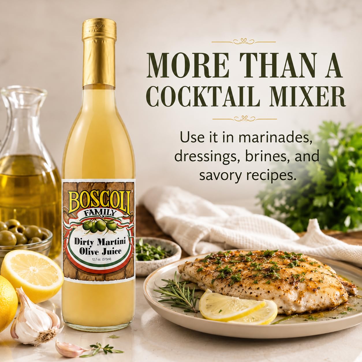Boscoli Dirty Martini Olive Juice 12.7 oz Pack of 3, Premium Olive Brine Cocktail Mixer, All Natural Gluten Free Martini Mix for Dirty Martinis