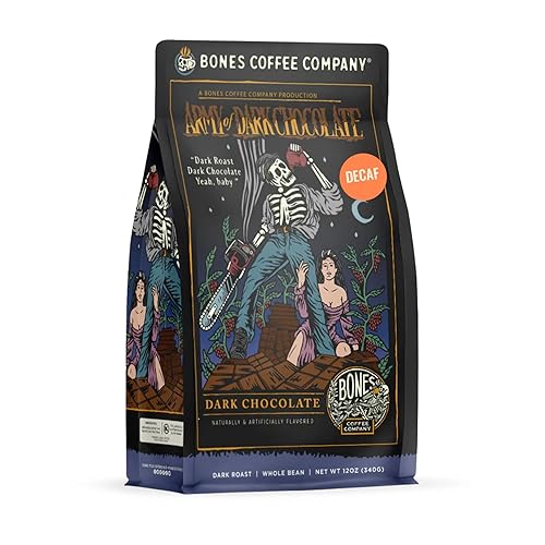 Bones Coffee Company Decaf Army Of Dark Chocolate Flavored Coffee, Dark Roast Low Acid Coffee,12 Oz Whole Bean