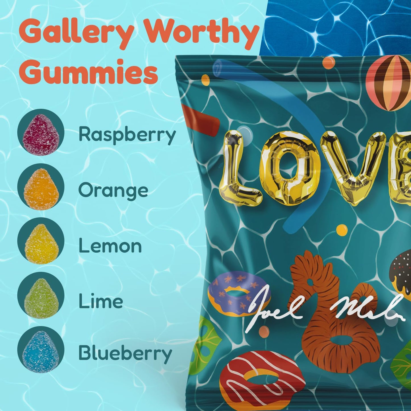 Gummy Gallery Vegan Sour Gummies, Joel Mesler Edition, Soft Chewy Candy with Assorted Fruit Flavors, Non-GMO & No Preservatives, Collectible Art Box