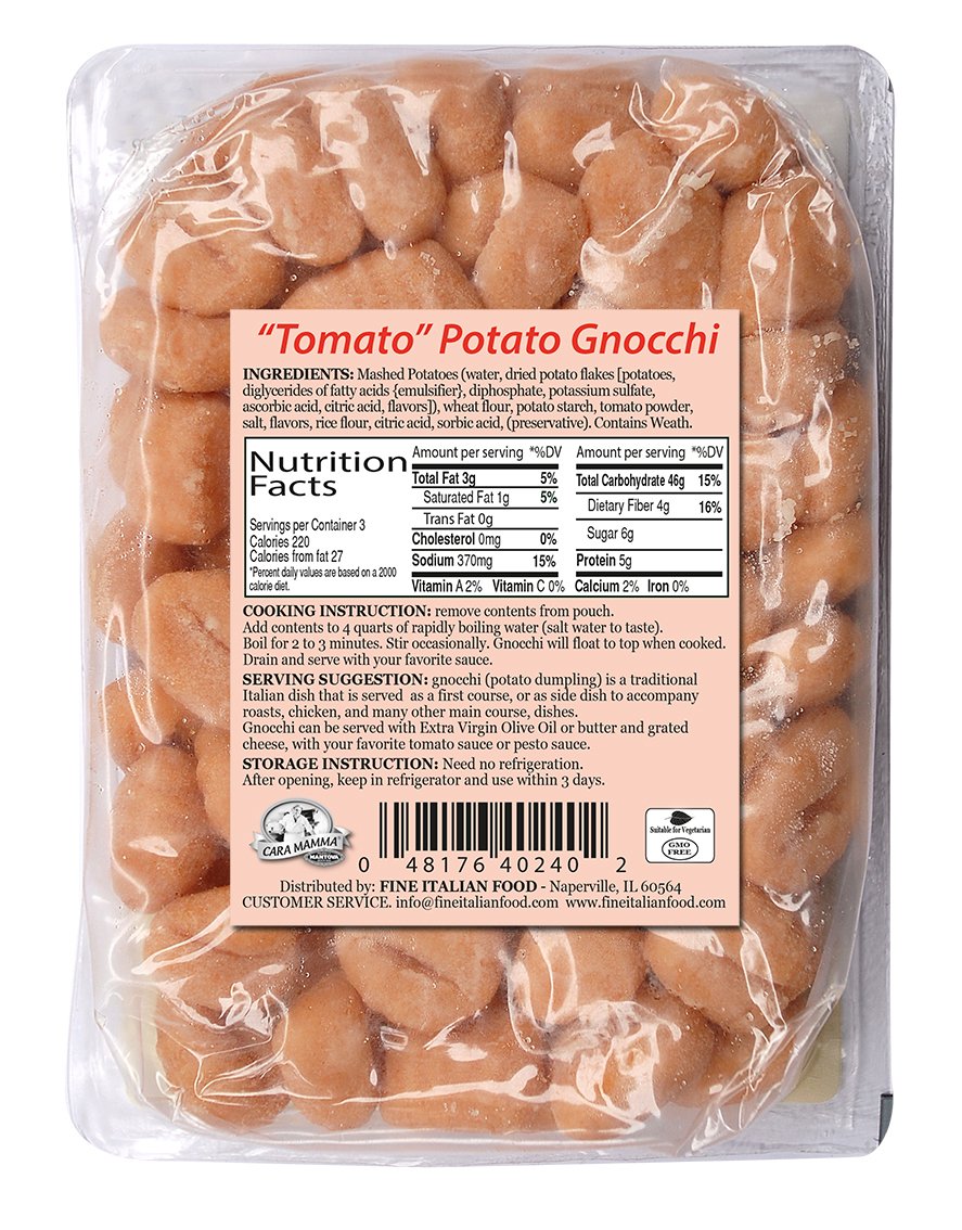 Mantova Sundried Tomato Potato Gnocchi, 1 lb Packs (Pack of 6) - Imported from Italy - Soft Potato Dumplings