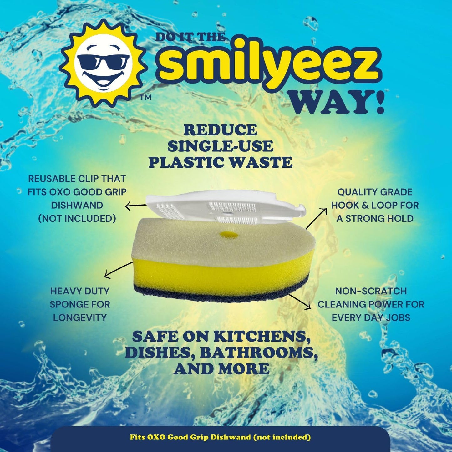 Smilyeez No-Plastic Non-Scratch Sponge Refill for OXO Good Grip Dishwand (Packs of 6) Throw Away The Sponge, NOT The Plastic
