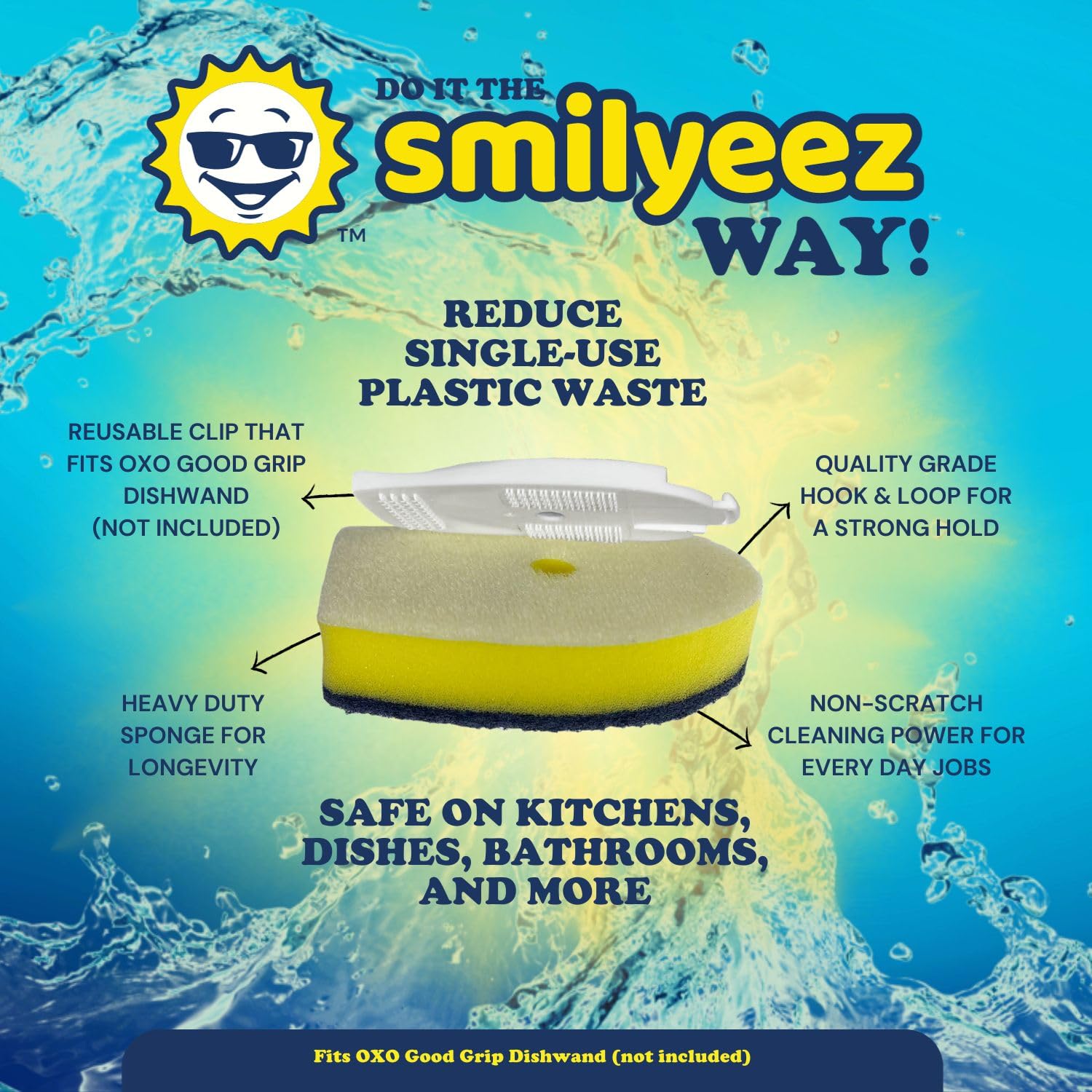 Smilyeez No-Plastic Non-Scratch Sponge Refill for OXO Good Grip Dishwand (Packs of 6) Throw Away The Sponge, NOT The Plastic