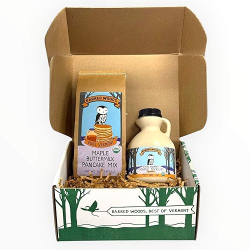 Vermont Maple Syrup and Pancake Mix Gift Box - From Barred Woods Maple Products (Amber Rich)