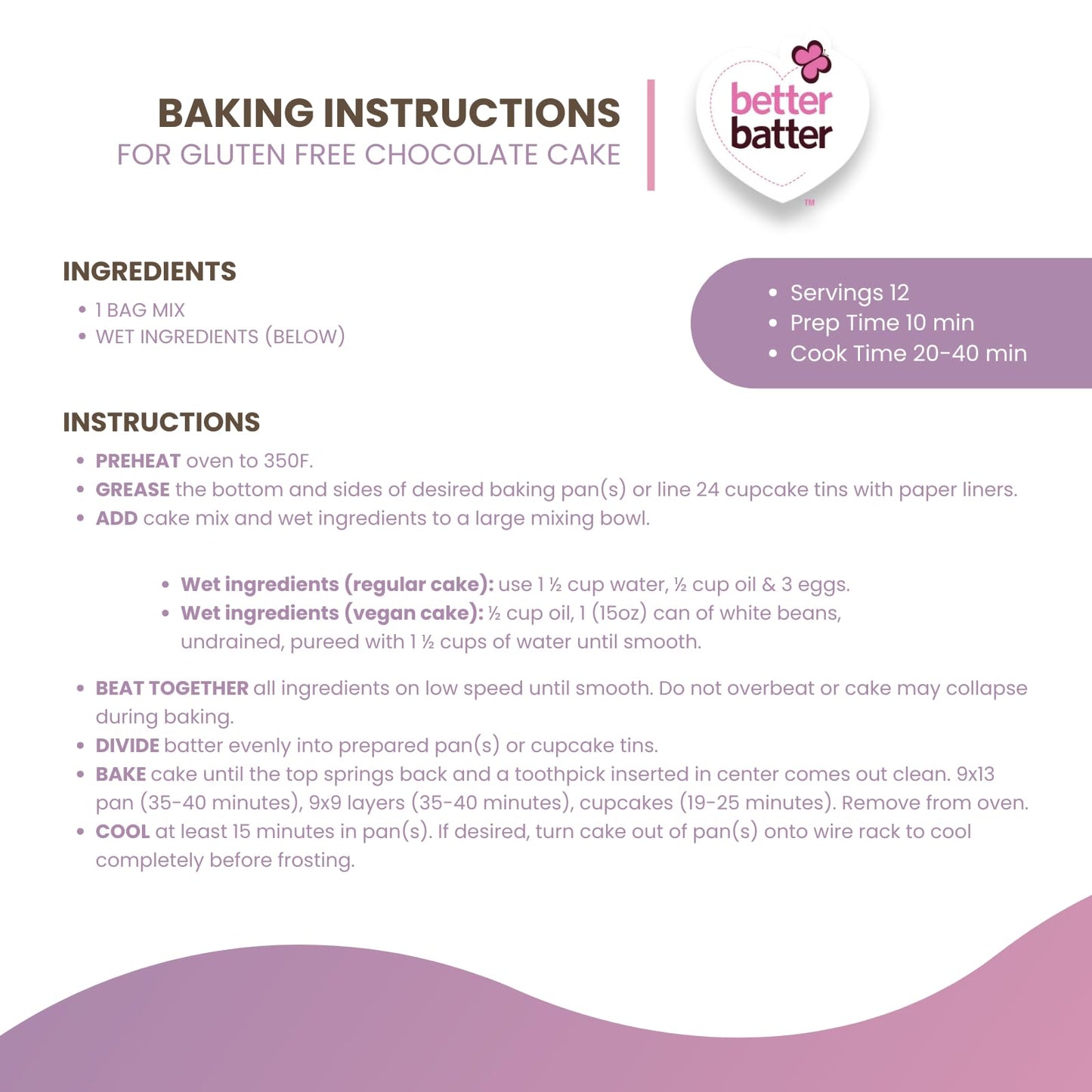 Better Batter Chocolate Cake Mix | Certified Kosher, Vegan & Gluten Free Mix for Baking Top 9 Allergen-Free Perfect for Cakes & Cupcakes! Just Add Water, Oil & Eggs Hostess Kitchen Cooking Gifts 1LB Pouch