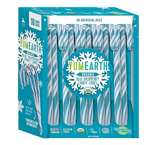 YumEarth Organic Candy Canes - Individually Wrapped Full Size Blue Raspberry Candy Canes - Dye Free, Allergy Friendly, Non GMO, Gluten Free, Vegan