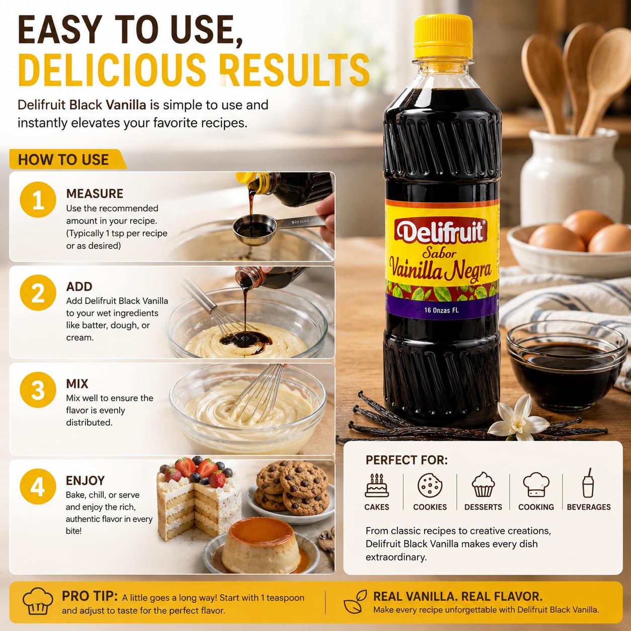 Delifruit Black Vanilla Extract From Dominican Republic 16 Oz.